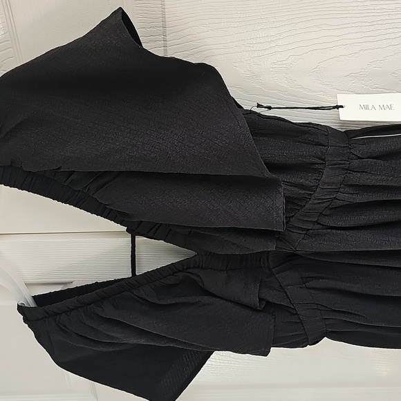 NWT Mila Mae Flutter Sleeve Tiered w Back Tie Maxi Dress Black Medium - Picture 8 of 14